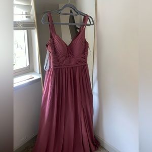 Azazie Chanel A-Line Pleated Chiffon Floor-Length Dress Desert Rose